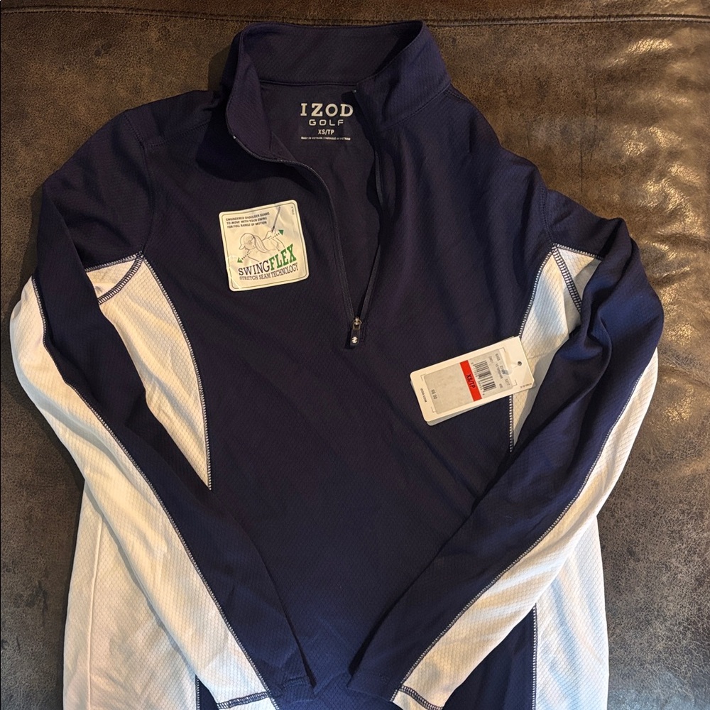 Izod Dark Blue and White Half-Zip Top